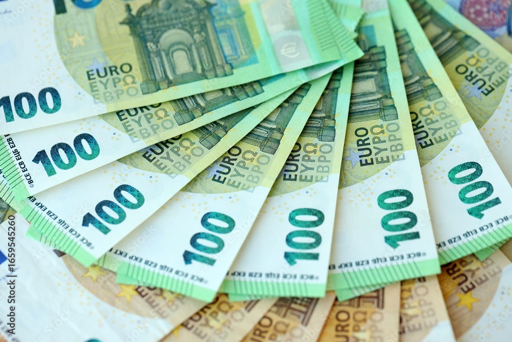 Many real european euro banknotes in big pile Many real european euro banknotes in big pile