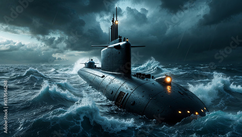 Submarine in Stormy Ocean