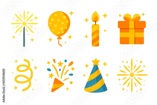 Sparkling Celebration Icons. Flat vector mini-illustrations sparkling celebrations in colors children's illustrations: sparkler