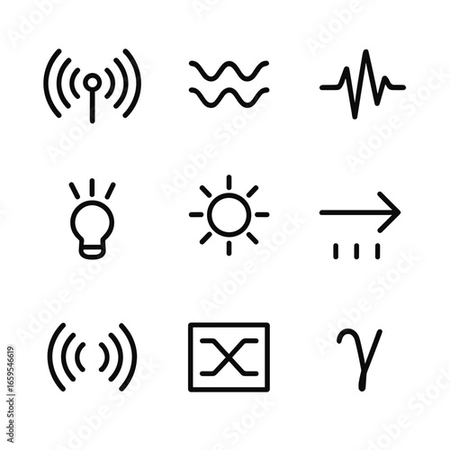 Frequency Icon Set. Outline icon set of frequency types: radio frequency, microwave frequency, audio frequency, infrared frequency