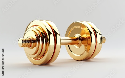 Gleaming golden dumbbell equipment weight fitness
