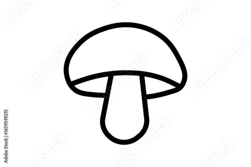 This image shows a simple black-and-white outline illustration of a mushroom. The mushroom has a rounded cap on top and a thick stem beneath it.