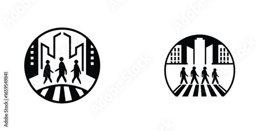 Peoples walking in a modern city zebracrossing vector art design
