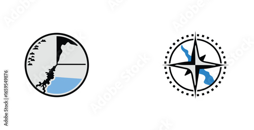 Peninsula and island detailed vector map style logo design
