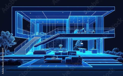 Modern architectural blueprint wireframe design house architecture