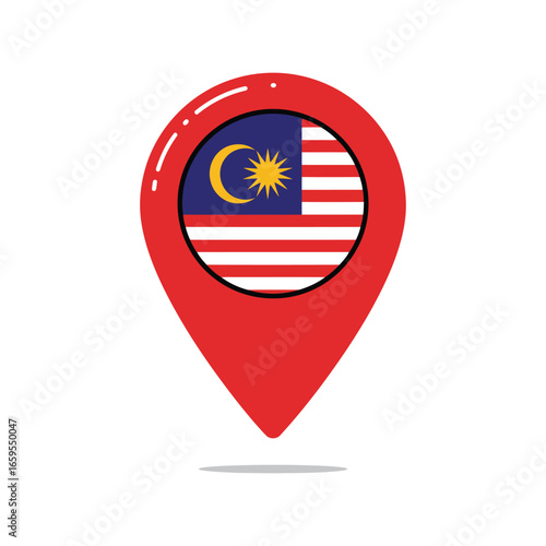 Free Download Malaysia flag location marker pin showing national emblem in circle for travel and geography vector - GFXLoad