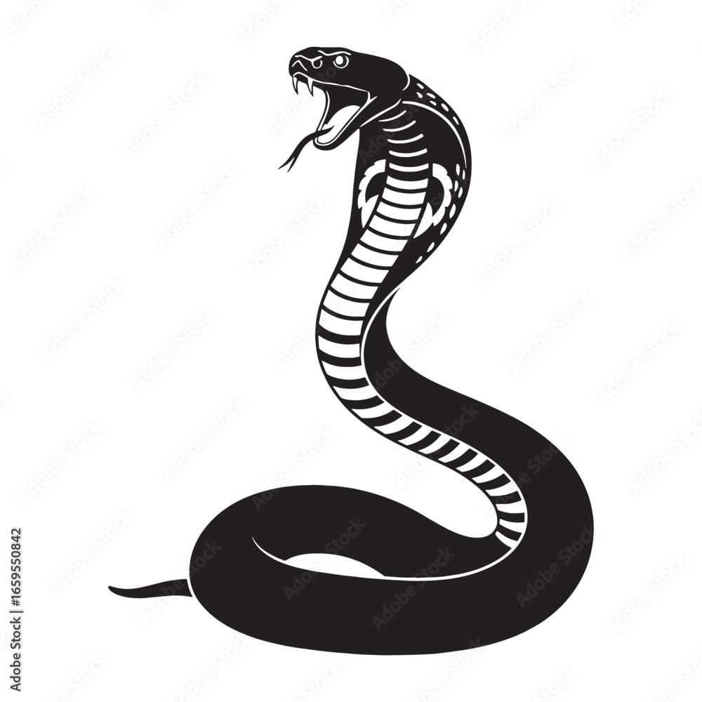 Fototapeta premium King Cobra Silhouette Representing Iconic Predator Look – King Cobra Vector Design for Creative Art – King Cobra Illustration – Silhouette of King Cobra – Snake Silhouette