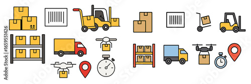 Logistics and Delivery Icons, Minimalist flat design