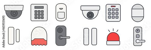 Home Security System Icons, Minimalist flat design