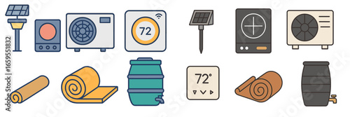 Home Energy Efficiency and Conservation Icons, Minimalist flat design