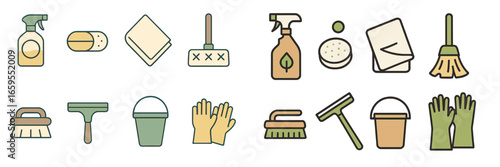 Household Cleaning Tools and Supplies, Minimalist flat design