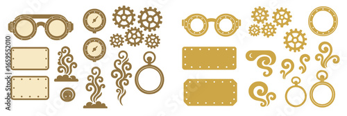 Steampunk Goggles, Gears, and Pocket Watch Design Elements