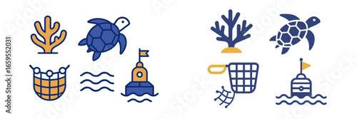 Marine Life and Nautical Symbols, Minimalist flat design