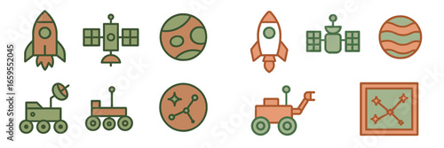 Space Exploration Flat Icons, Minimalist flat design