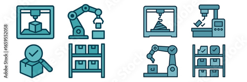 Industrial Automation and Logistics Symbols, Minimalist flat design