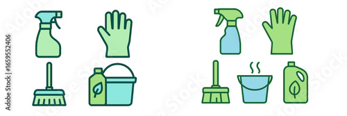 Household Cleaning Tools and Supplies, Minimalist flat design