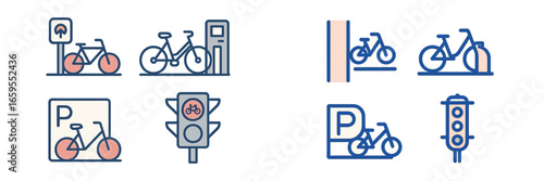 Bicycle parking and traffic signals icons, Minimalist flat design
