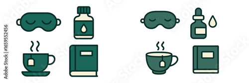 Sleep and Relaxation Icons, Minimalist flat design