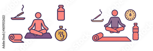 Meditation and Yoga Session Icons, Minimalist flat design