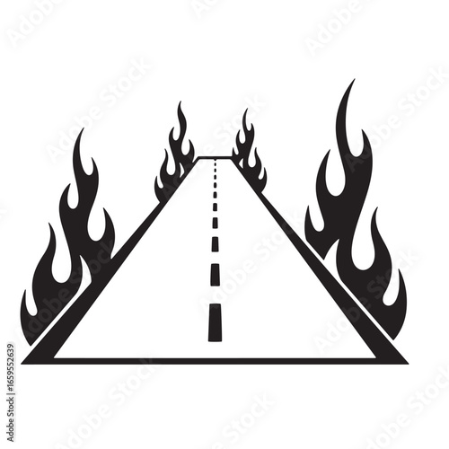 Conceptual illustration of a burning roadway suggesting danger or a difficult journey ahead