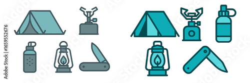 Camping Equipment Symbols, Minimalist flat design