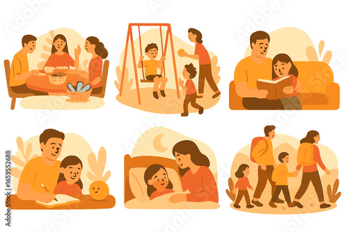 Family Bonding and Shared Activities, Minimalist flat design
