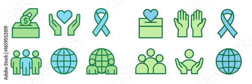 Charity and Support Flat Icon Set, Minimalist flat design