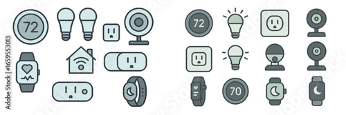 Smart Home and Wearable Tech Icons, Minimalist flat design