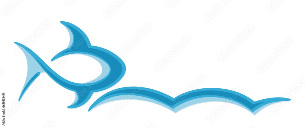 Obraz premium Symbol of a blue fish with wave.