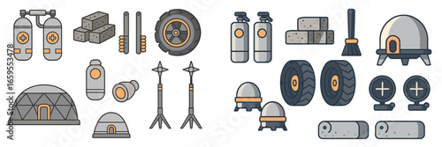 Space Exploration Gear and Habitats, Minimalist flat design