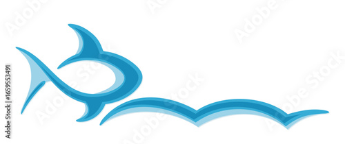 Symbol of a blue fish with wave.