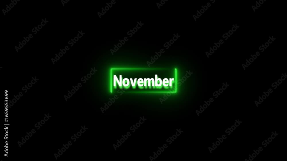 November text icon animation with neon glowing 4k video. November month text icon on black background. November text icon animation with neon glowing 4k video. November month text icon on black background.