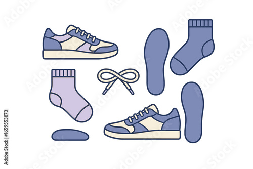 Athletic Shoes and Gear Set, Minimalist flat design