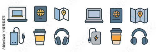 Travel and Technology Icons Set, Minimalist flat design
