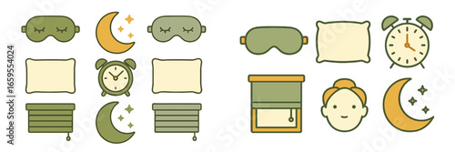 Sleep and Nighttime Icons Set, Minimalist flat design