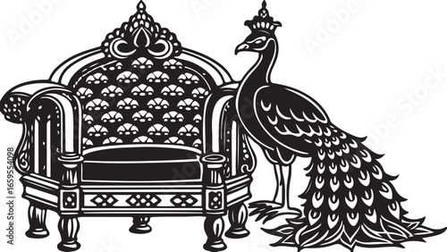 Royal gold antique throne chair with luxurious leather and wood detailing