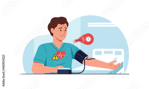 Illustration Of Doctor Checking Patient Hypertension Suitable For Health Campaigns, Medical Posters, And Education