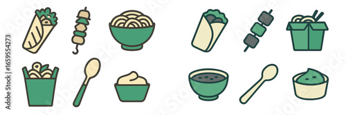 Asian Food Dishes Collection, Minimalist flat design