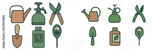 Gardening Tools and Supplies Flat Icons, Minimalist flat design