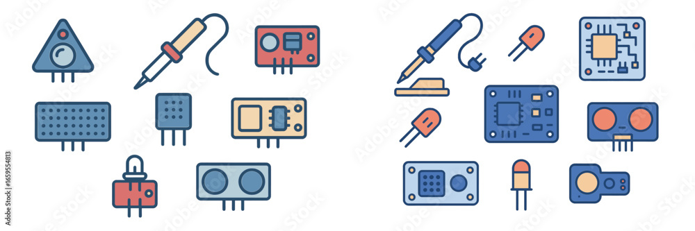 Fototapeta premium Electronic Components and Soldering Iron, Minimalist flat design