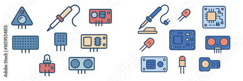 Electronic Components and Soldering Iron, Minimalist flat design