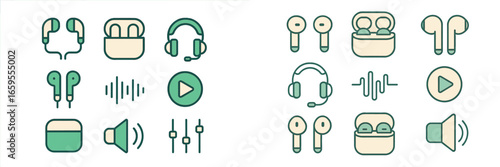 Audio Equipment and Sound Symbols Set, Minimalist flat design