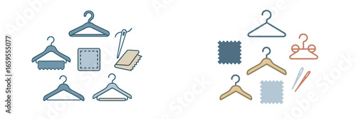 Clothing Hangers and Fabric Samples, Minimalist flat design
