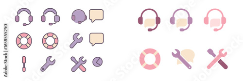 Customer Service and Support Icons, Minimalist flat design