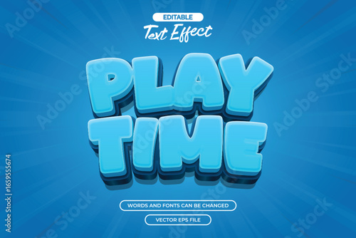 Play time editable text effect with 3d blue and with blue comic background