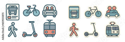 City Transport Icons Collection, Minimalist flat design