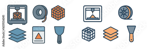 3D Printing Technology Icons, Minimalist flat design
