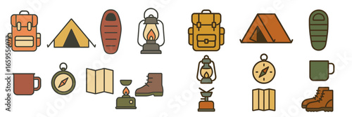 Camping gear collection with essentials for outdoor adventures