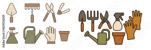 Gardening tools and supplies in a vector illustration for plant care