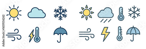 Weather symbols collection representing various climate conditions